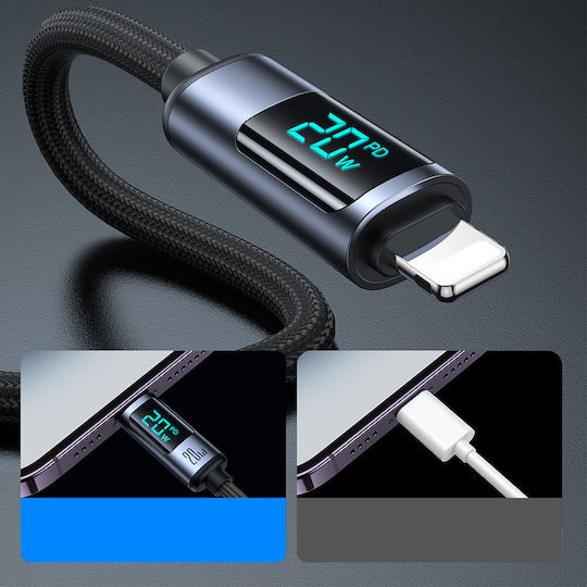 Joyroom S-CL020A16 Braided / LED la Cablu Lightning 20W Negru 1.2m