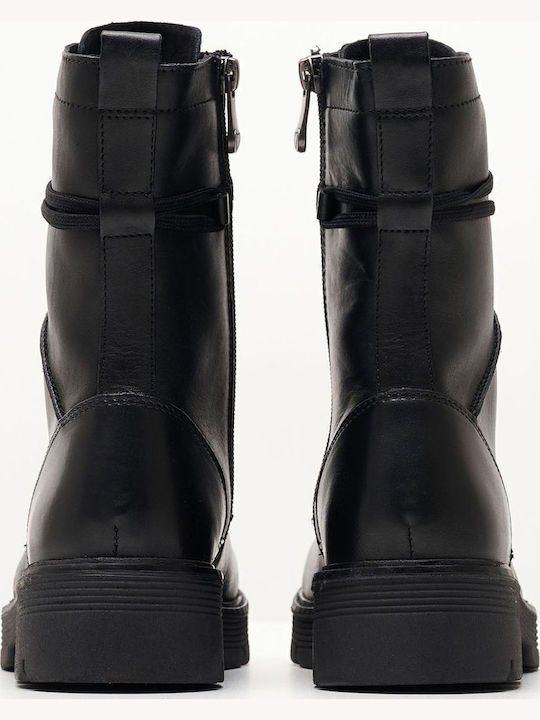 Leather Women's Ankle Boots with Fur Black