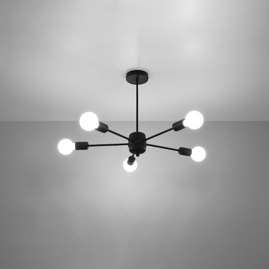 Sollux Lango Lustră Negru pentru 5 Becuri E27 61x61x61cm.