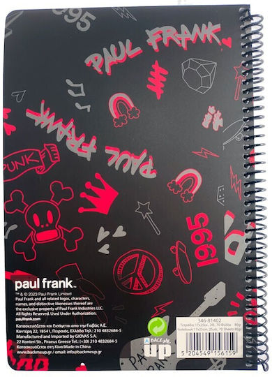 Paul Frank Σπιράλ Τετράδιο Ριγέ Β5 70 Φύλλων 2 Θεμάτων Πολύχρωμο