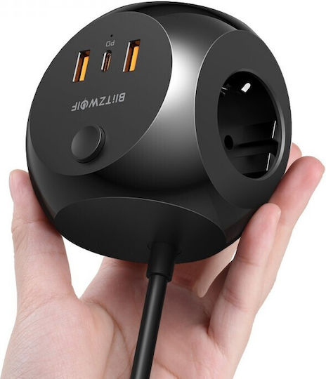 BlitzWolf PowerCube 3 Positions with 2 USB-A, Switch and Cable 1.5m