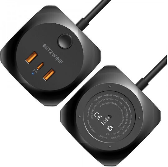 BlitzWolf PowerCube 3 Positions with 2 USB-A, Switch and Cable 1.5m