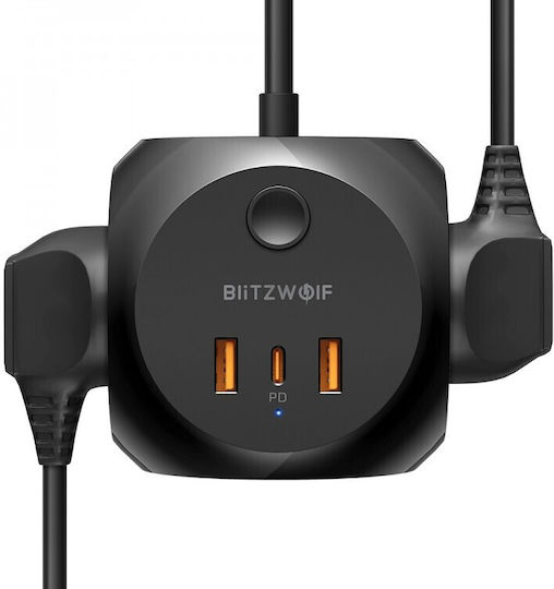 BlitzWolf PowerCube 3 Positions with 2 USB-A, Switch and Cable 1.5m