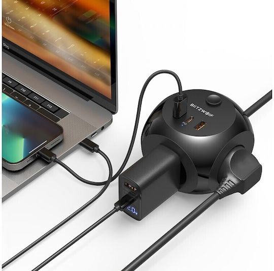 BlitzWolf PowerCube 3 Positions with 2 USB-A, Switch and Cable 1.5m