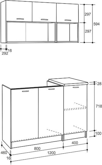 Niklaus Комплект Кухненски Шкафове Висящи и Подови с плот за работа Сив 120x46бр