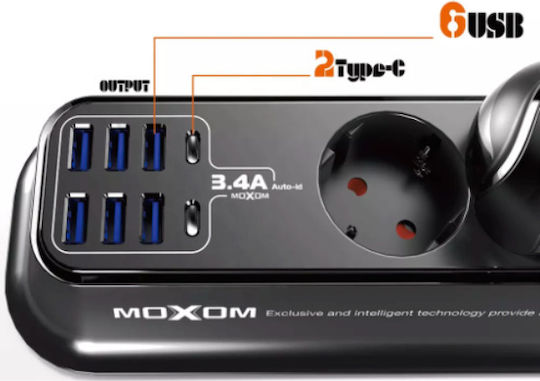Moxom MX-ST05 Steckdosenleiste 4 Positionen mit 6 USB-A, 2 USB-C und Kabel 2m