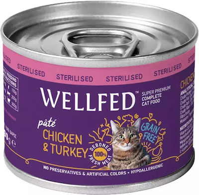 Wellfed Sterilised Nasses Katzenfutter für Katze in Dose mit Türkei und Huhn 200gr 1436