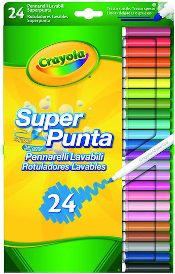 Crayola Supertips Μαρκαδόροι Ζωγραφικής Πλενόμενοι Σετ 24 χρώματα