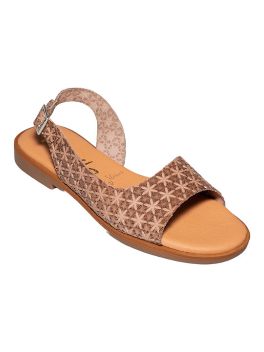 Marila Footwear Leather Women's Flat Sandals Anatomic in Brown Color