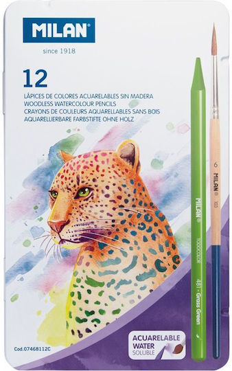 Milan Farbstift-Set Aquarell in einer Box Metallische Farben mit Pinsel 12Stück Packung von 1 Verpackungen