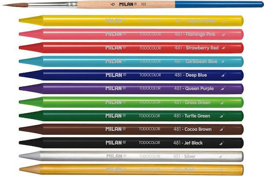 Milan Farbstift-Set Aquarell in einer Box Metallische Farben mit Pinsel 12Stück Packung von 1 Verpackungen