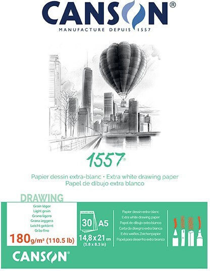 Canson Sketch Pad 1557 180γρ./τ.μ. Bright White A5 / 14.8X21Cm 30 Sheets