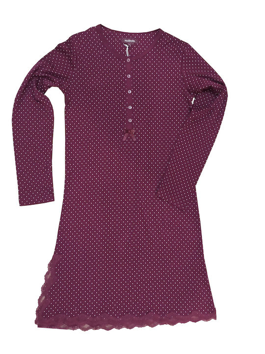 Noidinotte Winter Cotton Women's Nightdress Burgundy