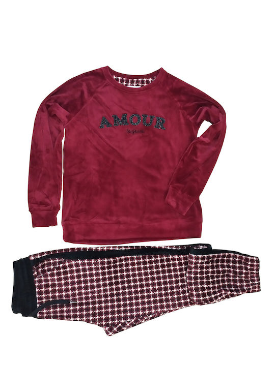 Noidinotte Winter Women's Pyjama Set Velvet Burgundy