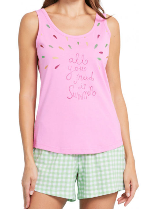 Noidinotte Sommer Damen Pyjama-Set Fuchsie All