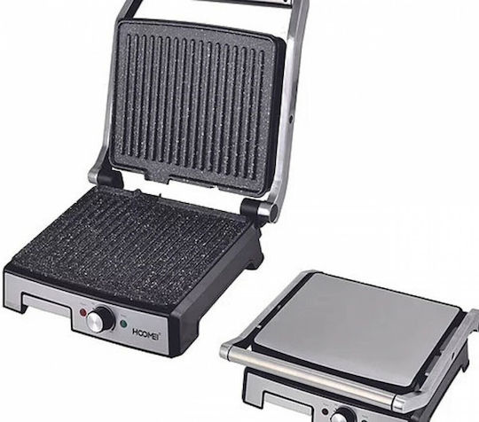 Hoomei Tabletop Electric Grill Ribbed Plate 2000W with Lid and Adjustable Thermostat 29.5cmx24cmcm
