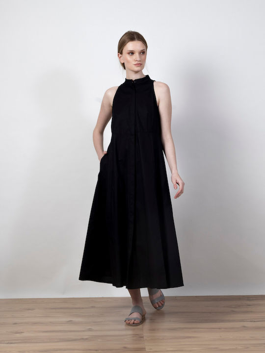 Summer Midi Shirt Dress Knitted Black