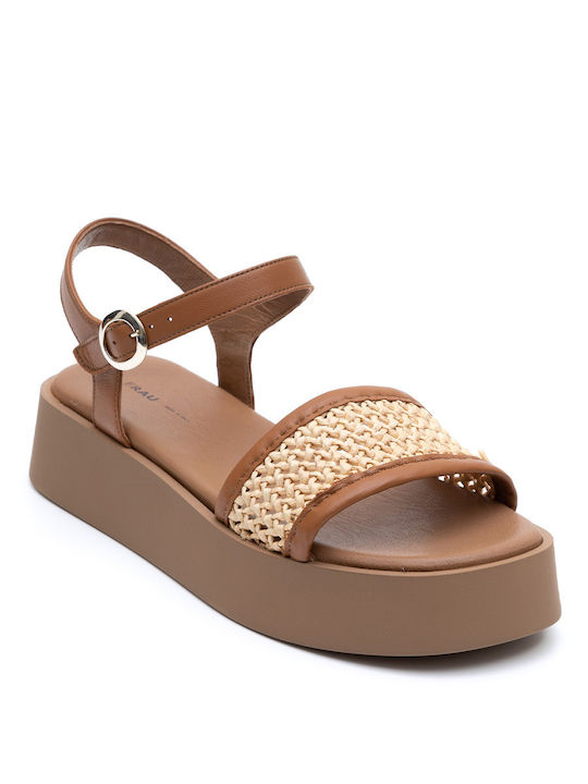 Frau Leather Women's Flat Sandals Flatforms in Tabac Brown Color