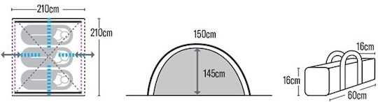 Hupa Comet 3P Summer Camping Tent Igloo Green with Double Cloth for 3 People 210x210x150cm
