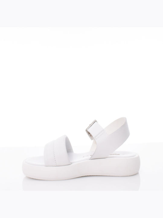 BioNatura Leather Women's Flat Sandals with Strap Flatforms in White Color