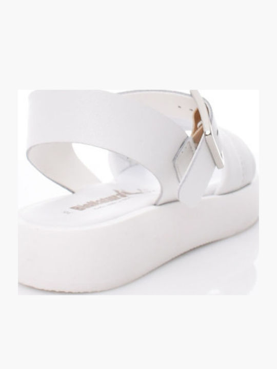 Leather Women's Flat Sandals with Strap Flatforms in White Color