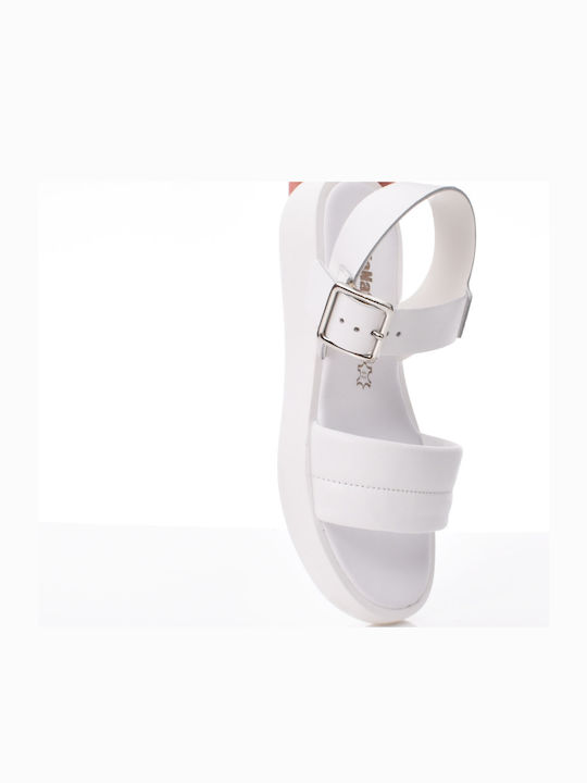 Leather Women's Flat Sandals with Strap Flatforms in White Color