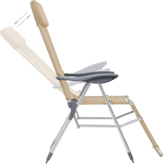 vidaXL Camping Chairs Beach Chairs Aluminium Lounger-Armchair 5 Spots Waterproof Beige 58x78x114cm Set 2 Pieces