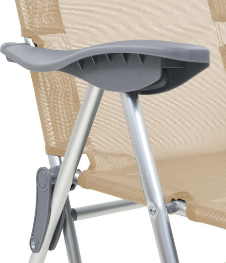 vidaXL Camping Chairs Beach Chairs Aluminium Lounger-Armchair 5 Spots Waterproof Beige 58x78x114cm Set 2 Pieces