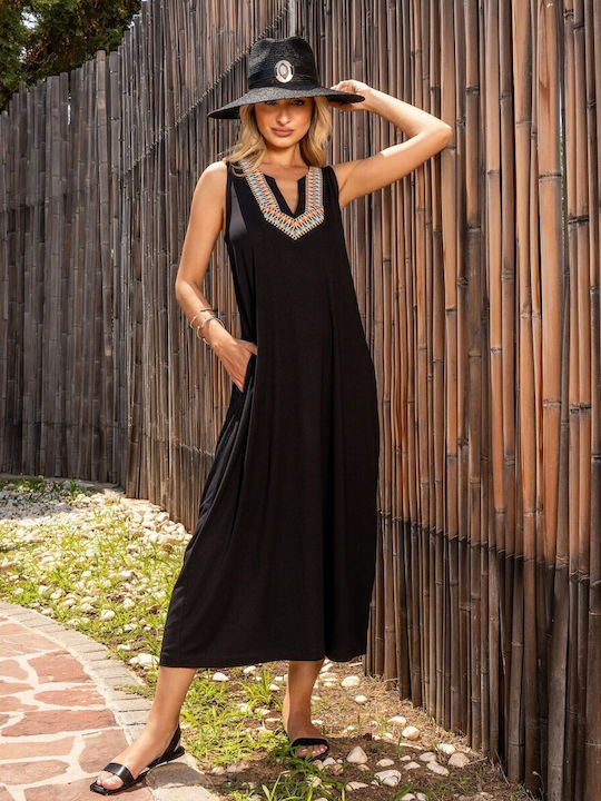 Derpouli Summer Midi Dress Black