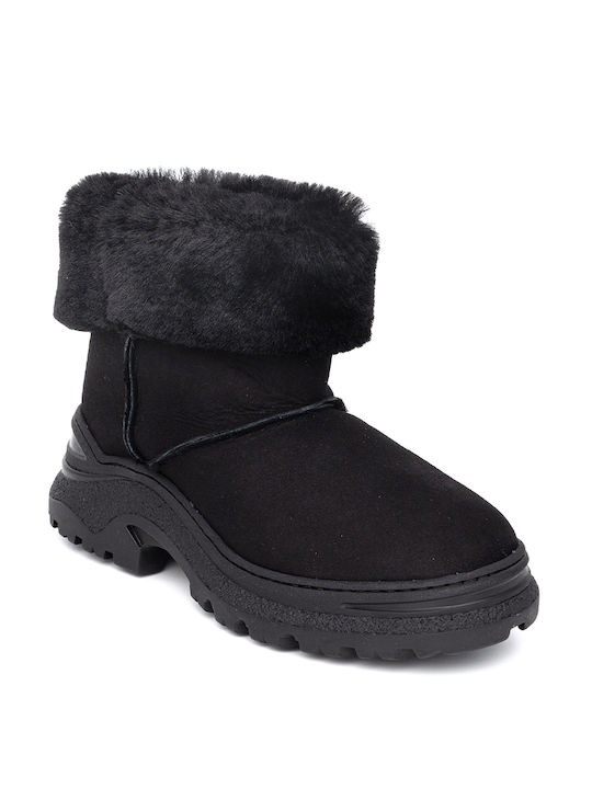 Frau Suede Women's Ankle Boots with Fur Black