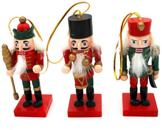 Hängender Nussknacker Ornament Hölzern Mehrfarbig 8x8cm Set 3Stück