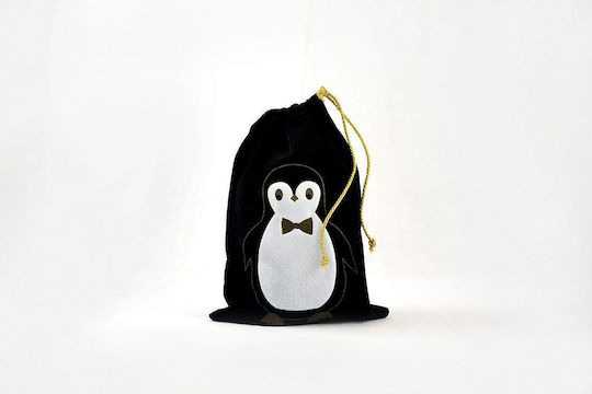 Кадифе Penguin връв Текстил Коледно Торба за Подарък Черен 20x30x30см.
