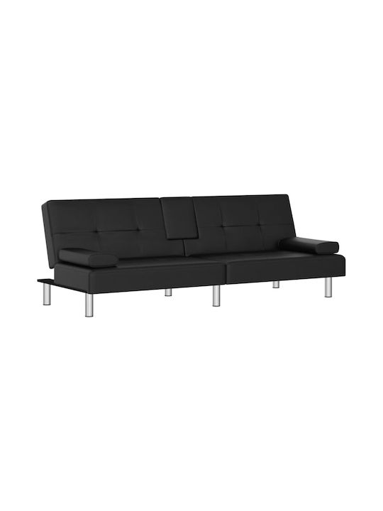 Three-Seater Couch Bed Artificial Leather Black 200x89x70 cm