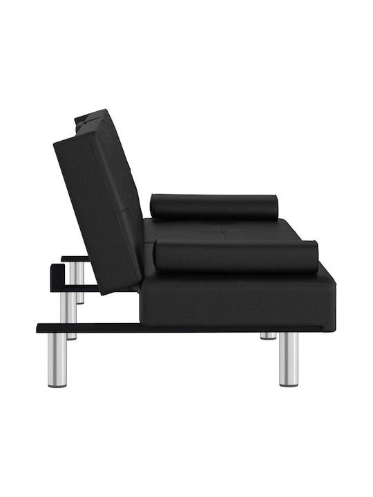 Three-Seater Couch Bed Artificial Leather Black 200x89x70 cm