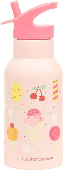 A Little Lovely Company Ice-cream Kinderflasche Thermos Rostfreier Stahl mit Strohhalm Rosa 350ml (Verschiedene Designs/Farben)