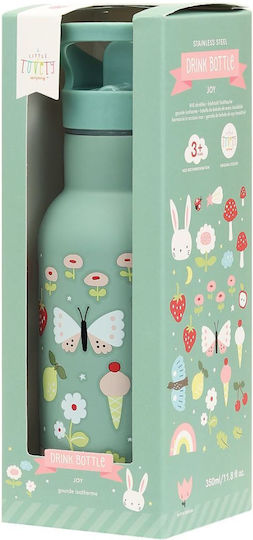 A Little Lovely Company Joy Kinderflasche Thermos Rostfreier Stahl mit Strohhalm Auslaufsicher Grün 350ml