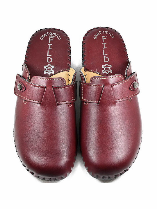 Fild Sparta Anatomic Leather Women's Winter Slippers Burgundy