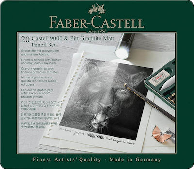 Faber-Castell Pitt Graphite-9000 Set de 20 Creioane cu Ascuțitoare și Radieră