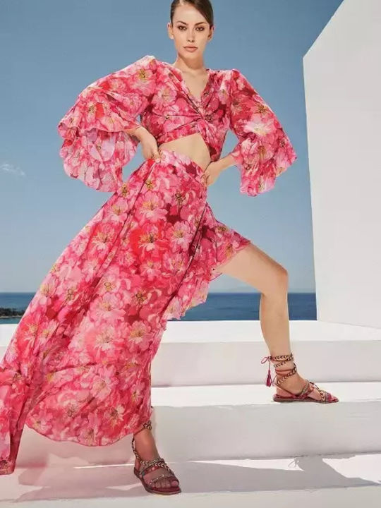 Cu talie înaltă Maxi Fustă Floral Multicoloră