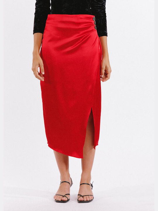 Satin Midi Rock in Rot Farbe