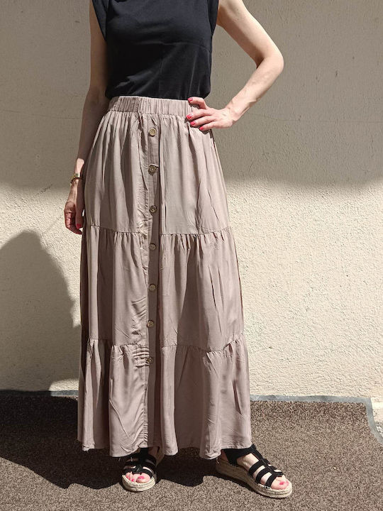 Women's long skirt with dark beige buttons (DRE155)