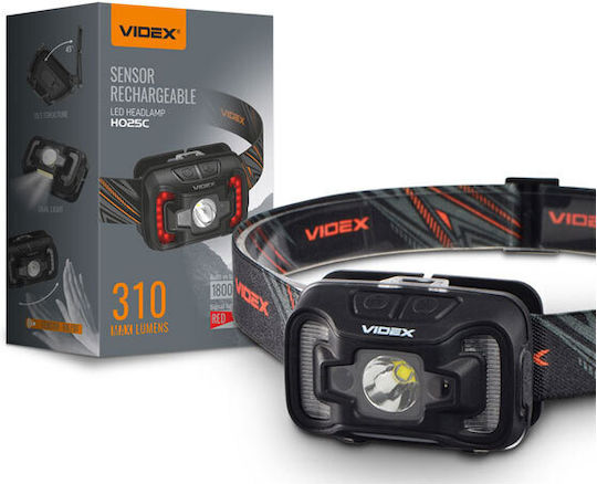 Videx Rechargeable Headlamp LED Waterproof IP65 with Maximum Brightness 310lm Black