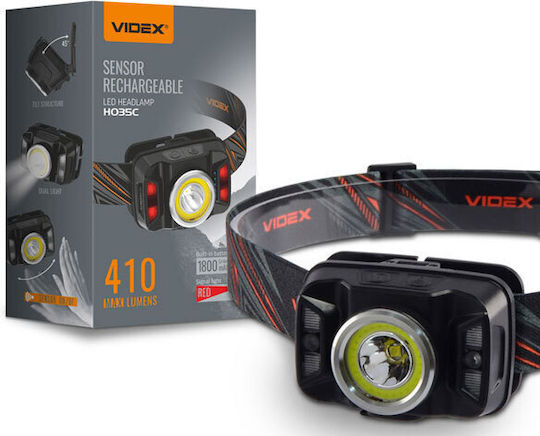 Videx Επαναφορτιζόμενος Φακός Κεφαλής LED IP65 με Μέγιστη Φωτεινότητα 410lm