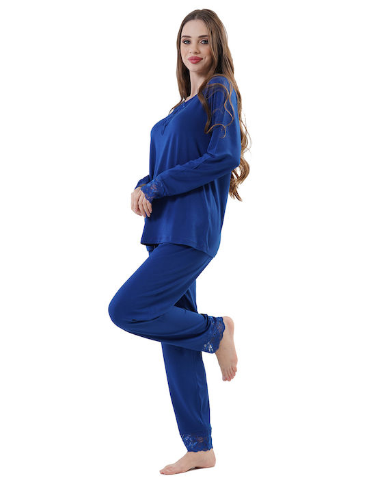 Vienetta Secret Winter Damen Pyjama-Set Blau