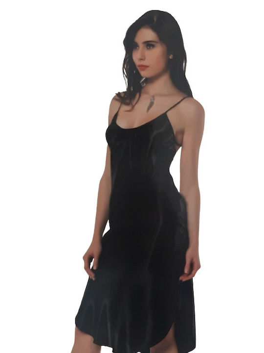 Kal-tsa Summer Satin Women's Nightdress Black