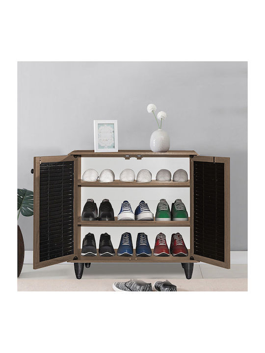 Ronan Wooden Shoe Organizer with 2 Shelves Brown 70.5x35x66cm