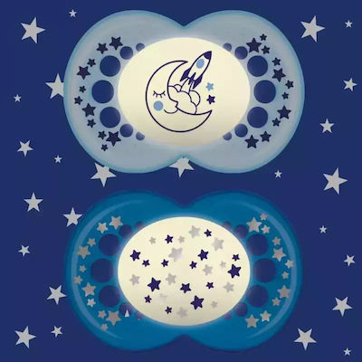 Mam Orthodontic Pacifiers Silicone Stars-Moon Blue-Blue Night for 16+ months 2pcs