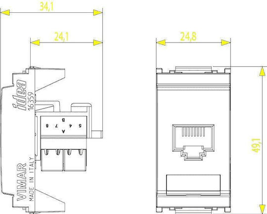 Vimar Μονή Πρίζα Δικτύου RJ45 με Πλαίσιο Τύπου Cat6 σε Λευκό Χρώμα 16359.6.B