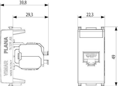 Vimar Μονή Πρίζα Δικτύου RJ45 χωρίς Πλαίσιο Τύπου Cat6 σε Λευκό Χρώμα 14339.AB.14