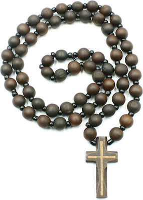 Wooden necklace with carved cross